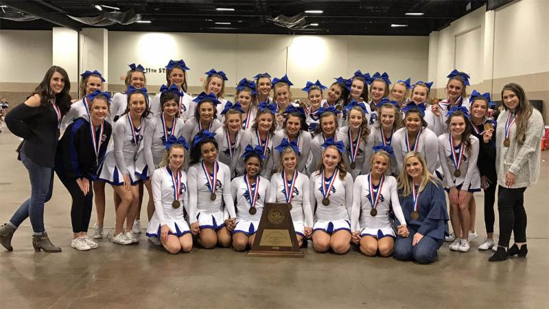 Byron Nelson cheerleaders pose with their state awards