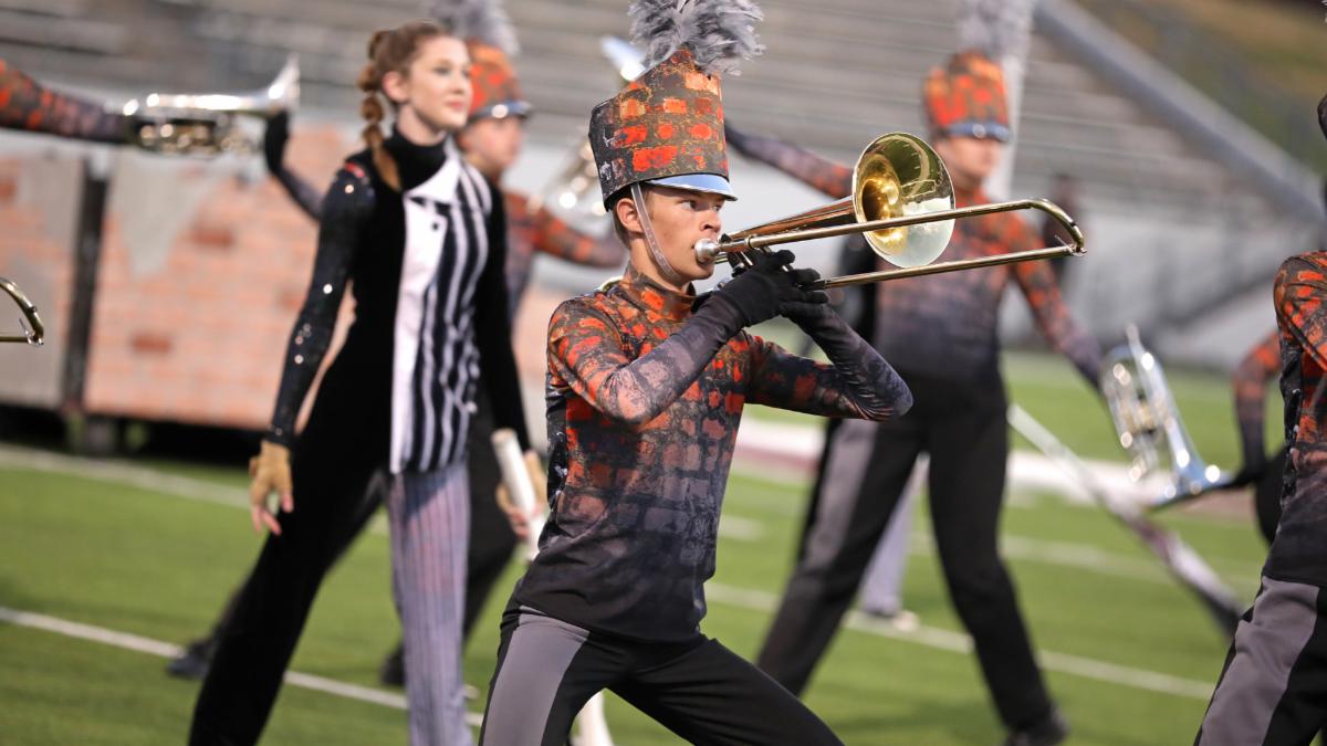 A Byron Nelson trombonist performs at the Northwest ISD Band Showcase