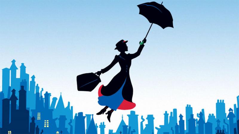 A comic of Mary Poppins floating