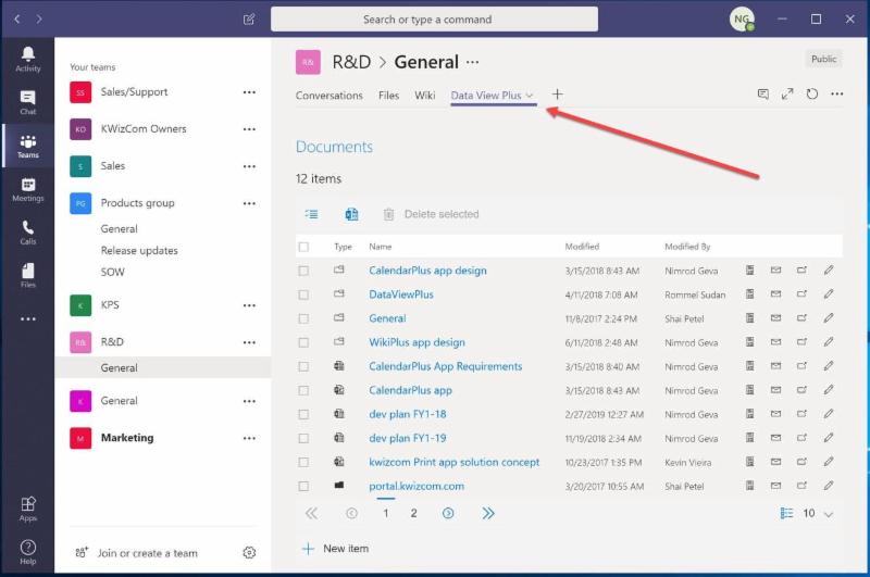 Data View Plus App in Microsoft Teams