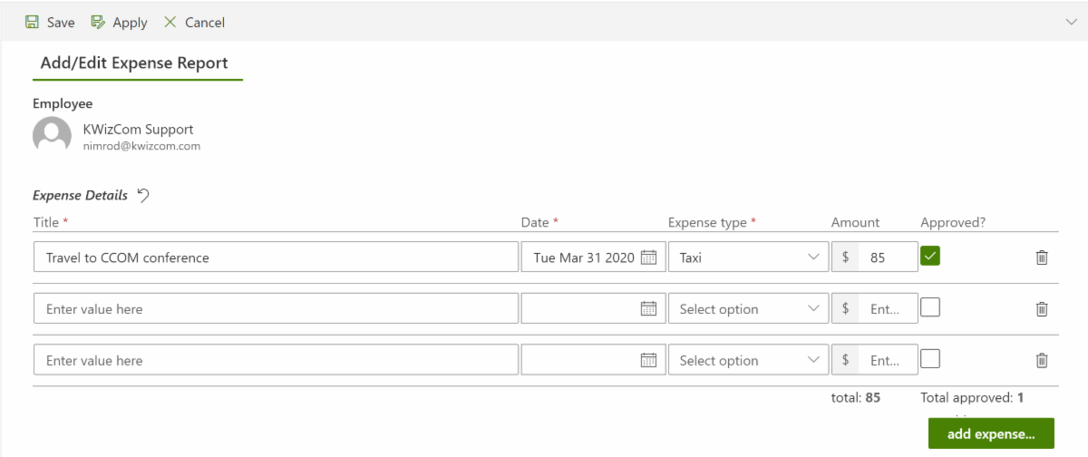 KWizCom Forms Expense Reporting & Approval 