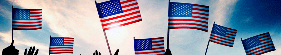 American flags held in the air
