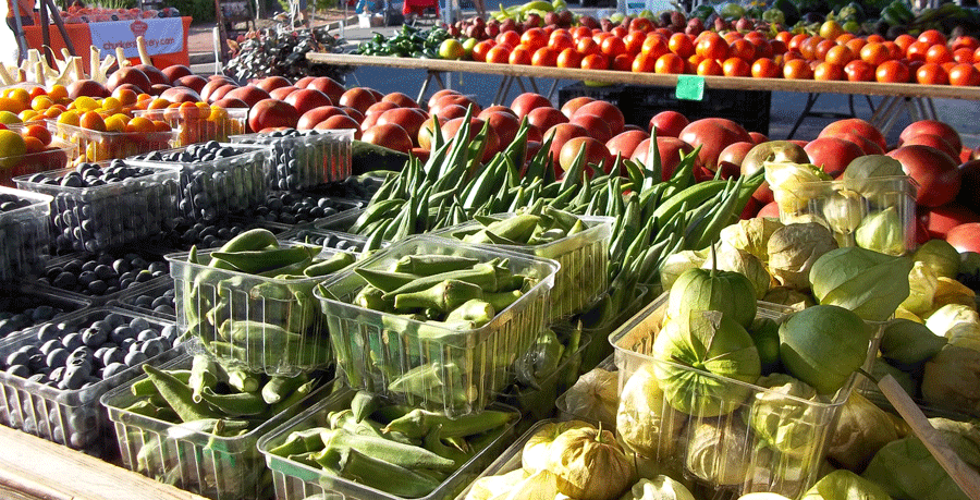 Vegetables on display at the farmers market