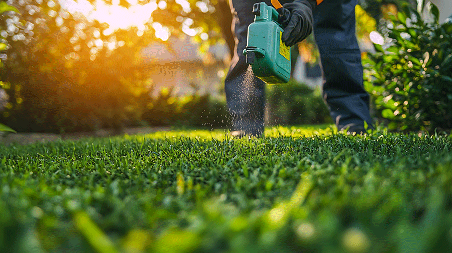 Grass being fertilized
