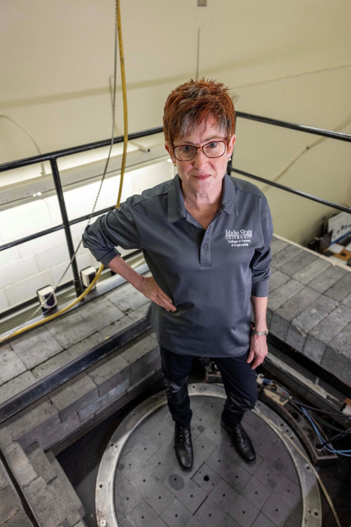 Mary Lou Dunzik-Gougar poses for a photo in the Nuclear Engineering Lab on ISU's Pocatello campus.