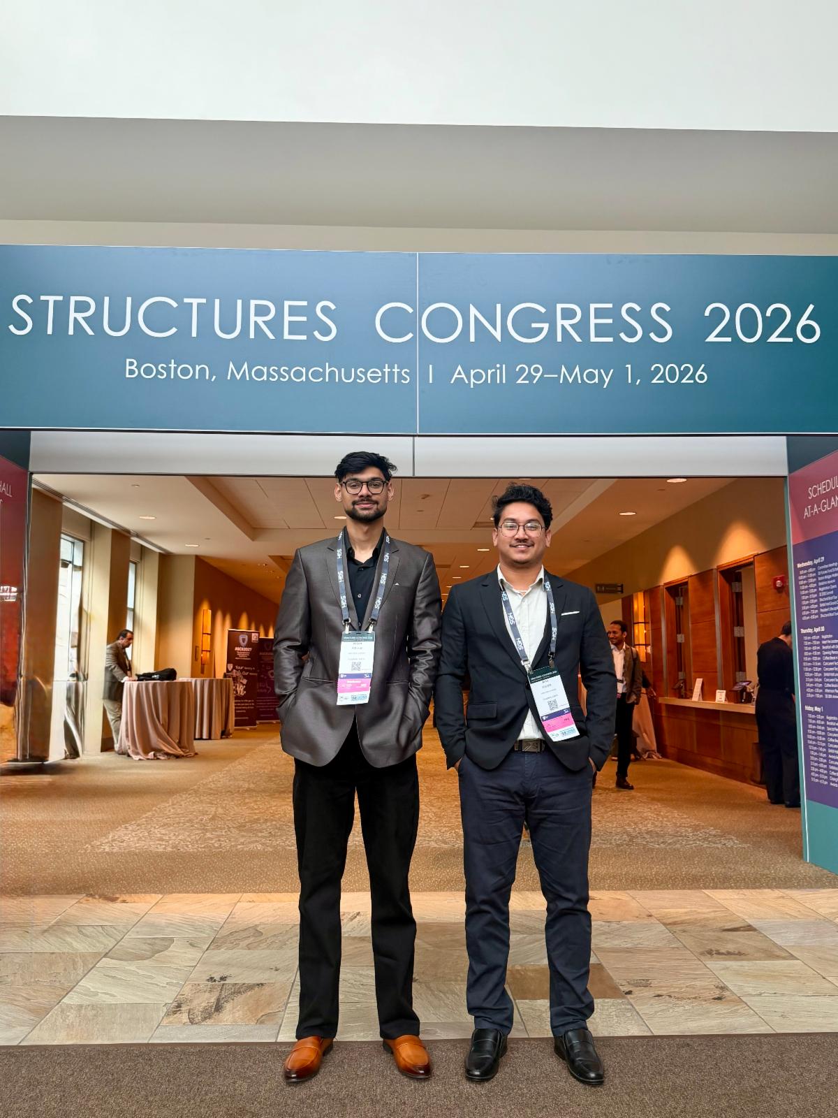 Amit Koirala and Arpan Ahikari pose for a photo at the Structures Congress.