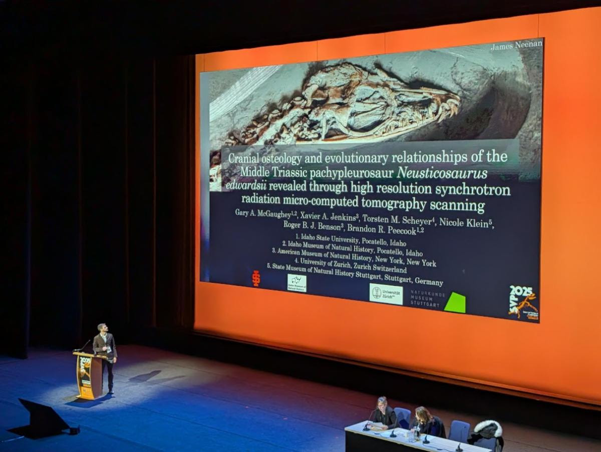 Gary McGaughey presents his research at at the Society of Vertebrate Paleontology 85th Annual Meeting in Birmingham UK.
