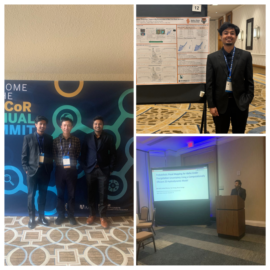 A collage of photos of Sagar Bhusal and Md Saiful Ashraf Munna, and Tao Huang, at the EPSCOR Summit.