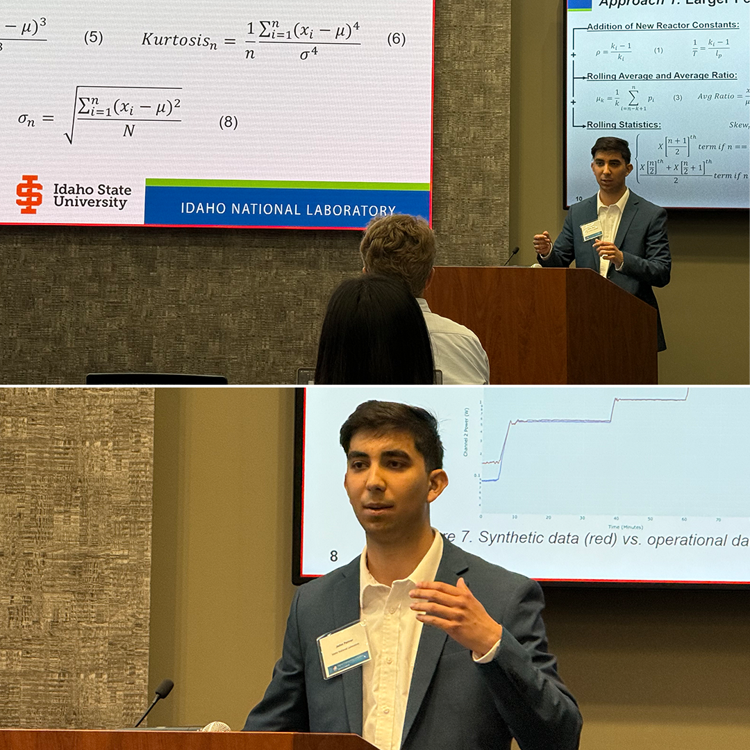 A collage of photos of Jaden Palmer presenting his research