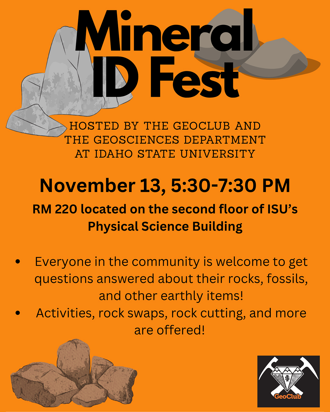 Flyer for the ISU Geoclub's Mineral ID Fest