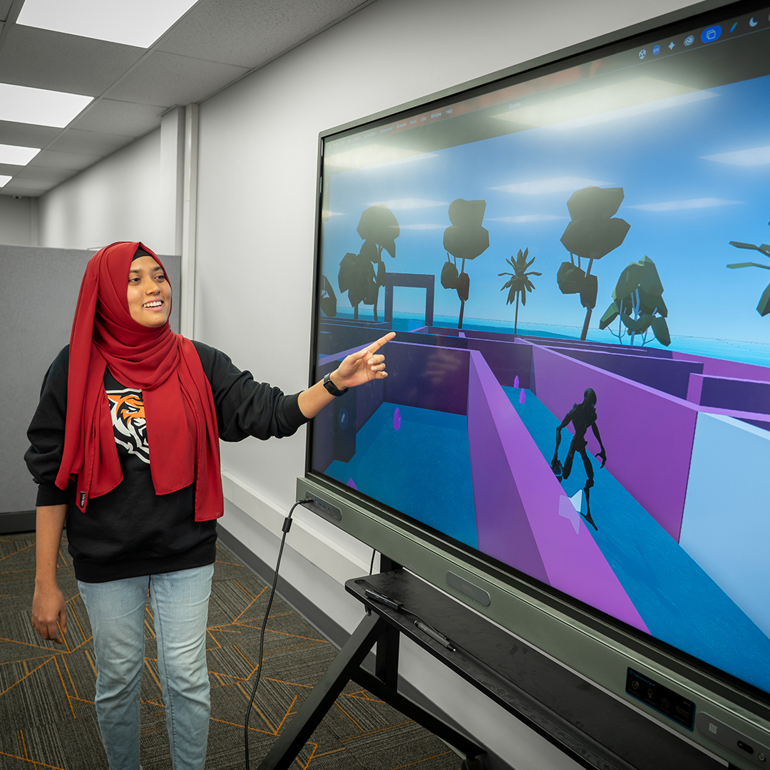Rifat Ara Tasnim doctoral student at Idaho State University explains some of the elements of Militant of the Maze a serious game she developed