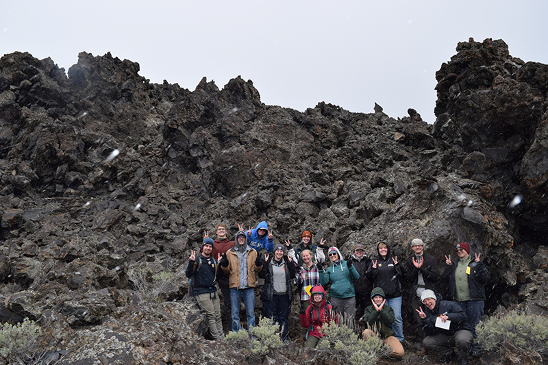Students in the Volcanic History of Idaho and Artistic Interpretation class pose for a photo. 