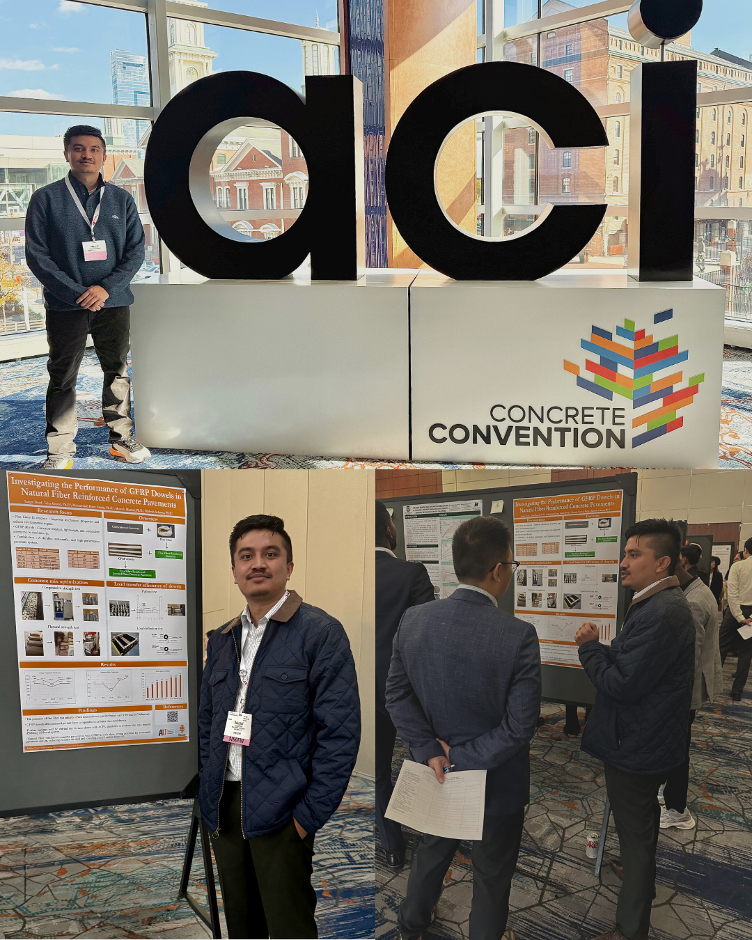 A collage of three photos of Saugat Dotel at the ACI Convention