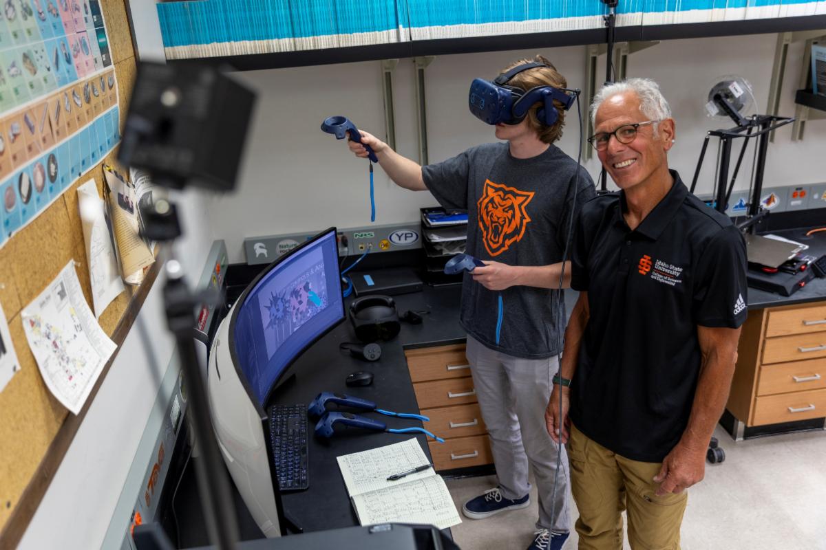 John Kalivas Professor Emeritus of Chemistry at Idaho State University and Hyrum Redd undergraduate student pose for photos in Kalivas lab on Idaho State Universitys Pocatello campus.