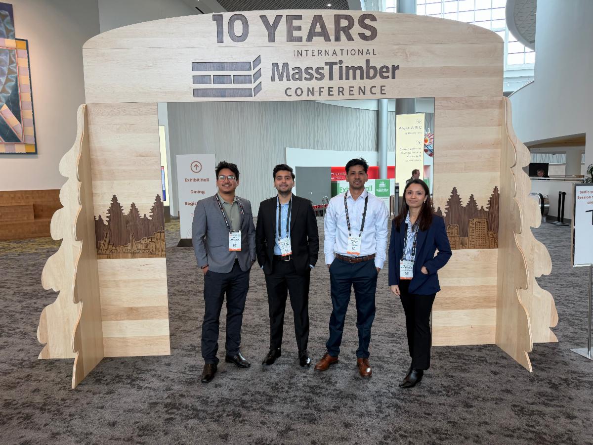 Civil Engineering graduate students Rosham Sharma and Amit Koirala, along with undergrads Uddhav Kumar Dev and Prajita Budathoki pose for a photo
