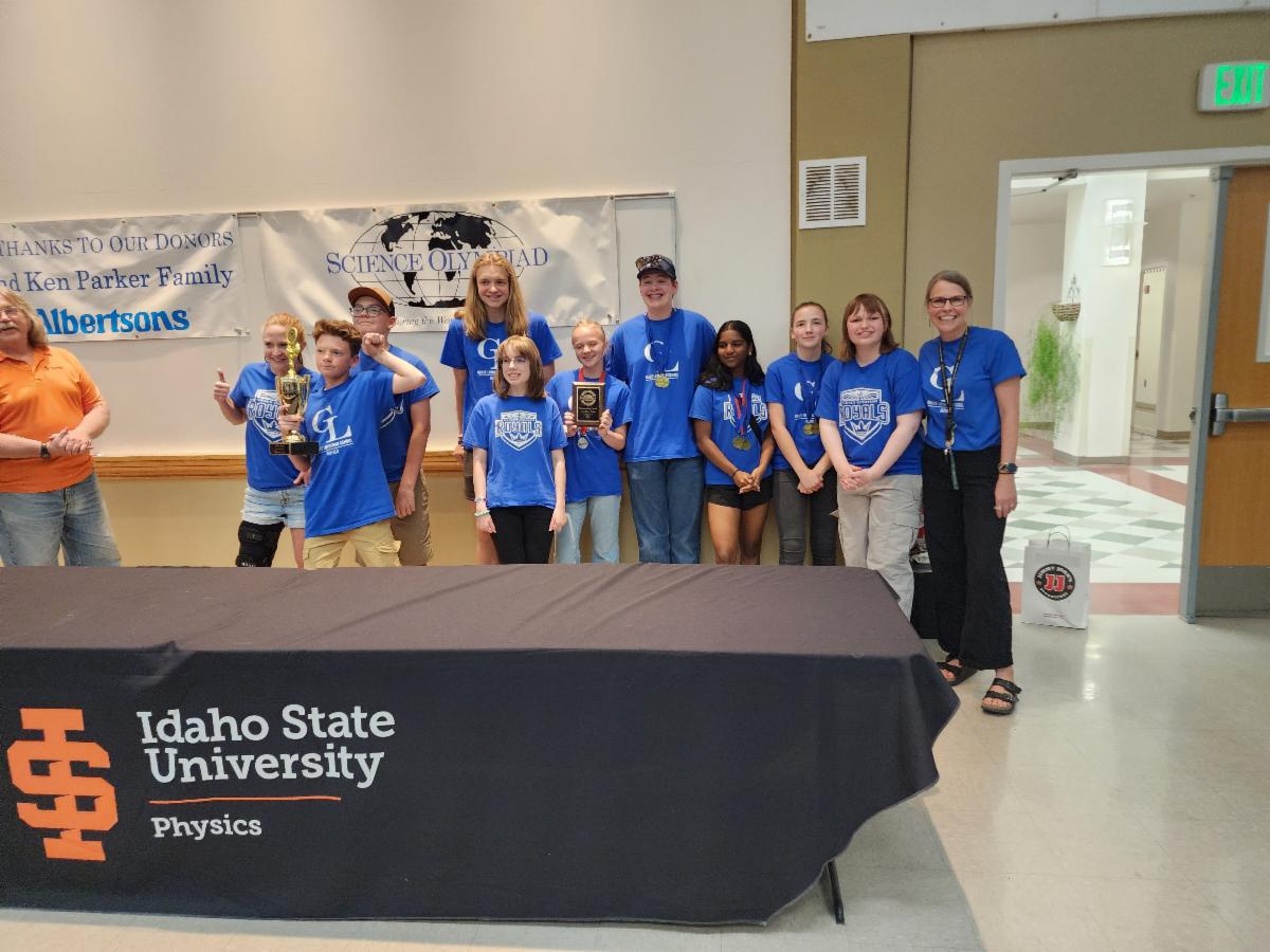 Students from the Grace Lutheran Middle School team that took first place at the Eastern Idaho Science Olympiad pose for a photo