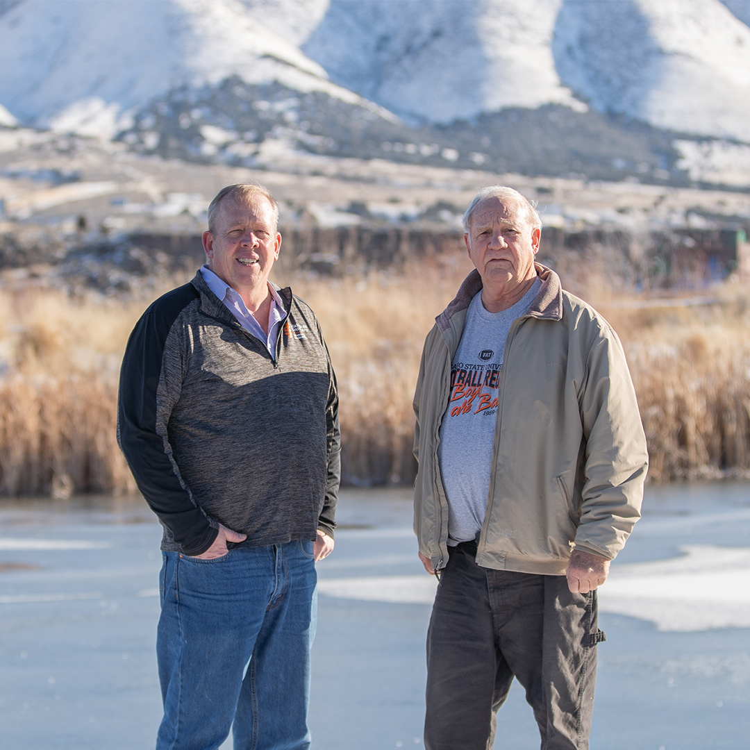 Bruce Savage and Jim Mahar pose for a photo at the Edson Fichter Nature Area