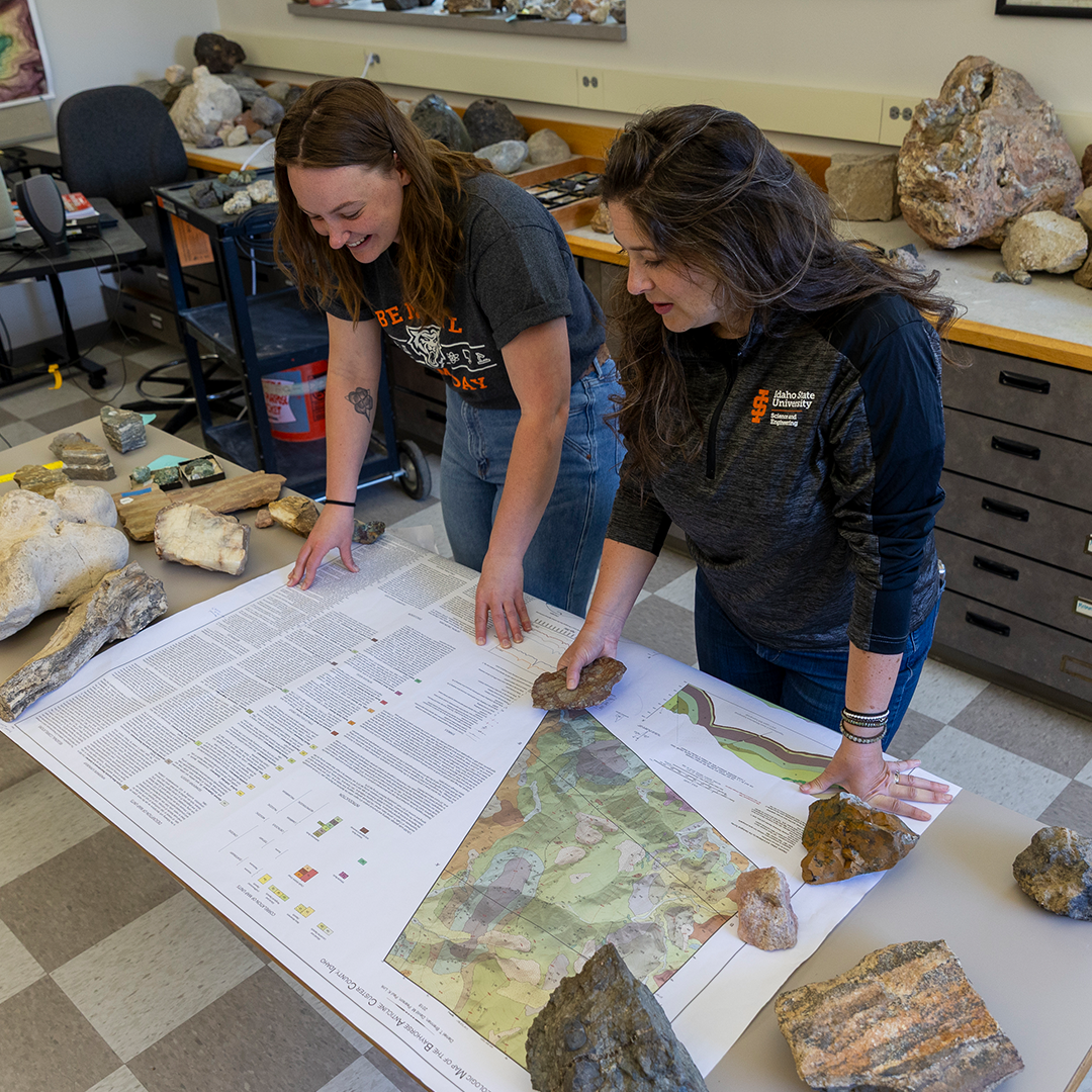 Shannon Kobs Nawotniak professor and chair of the geosciences department at Idaho State University and Anna Sniadach graduate student pose for photos on Idaho State Universitys Pocatello campus.