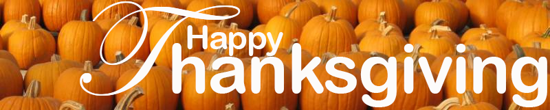 words Happy Thanksgiving on top of pumpkin background