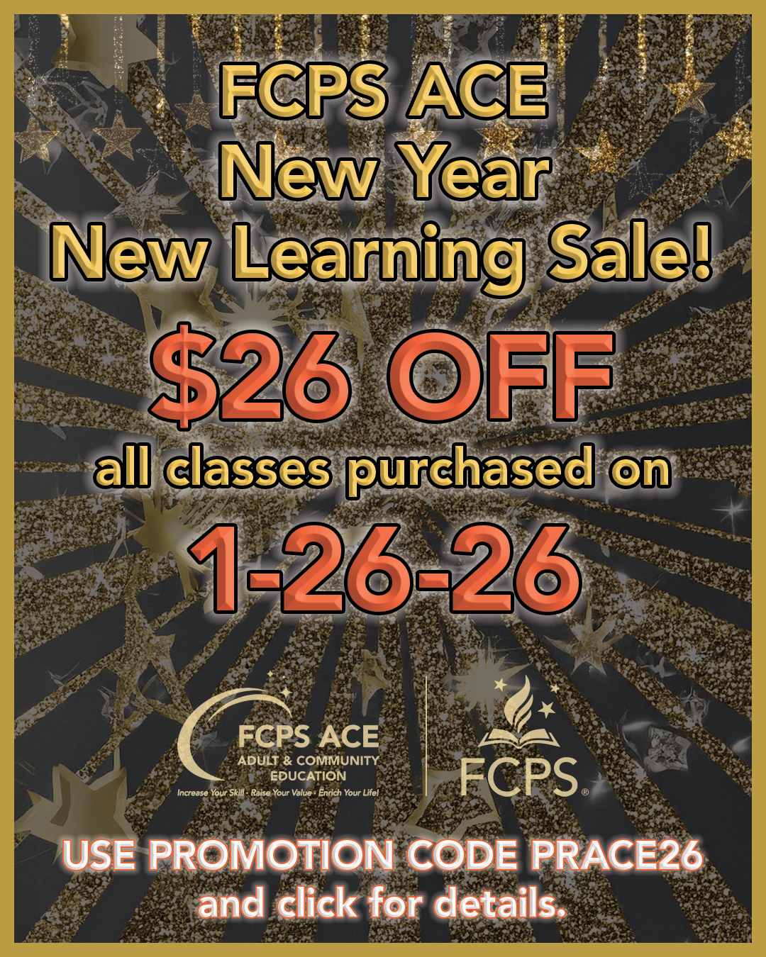 Graphic about $26 off ACE classes if purchased on January 26