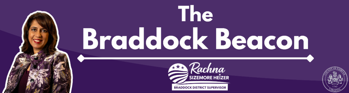 Banner for the Braddock Beacon featuring Supervisor Rachna Sizemore Heizer