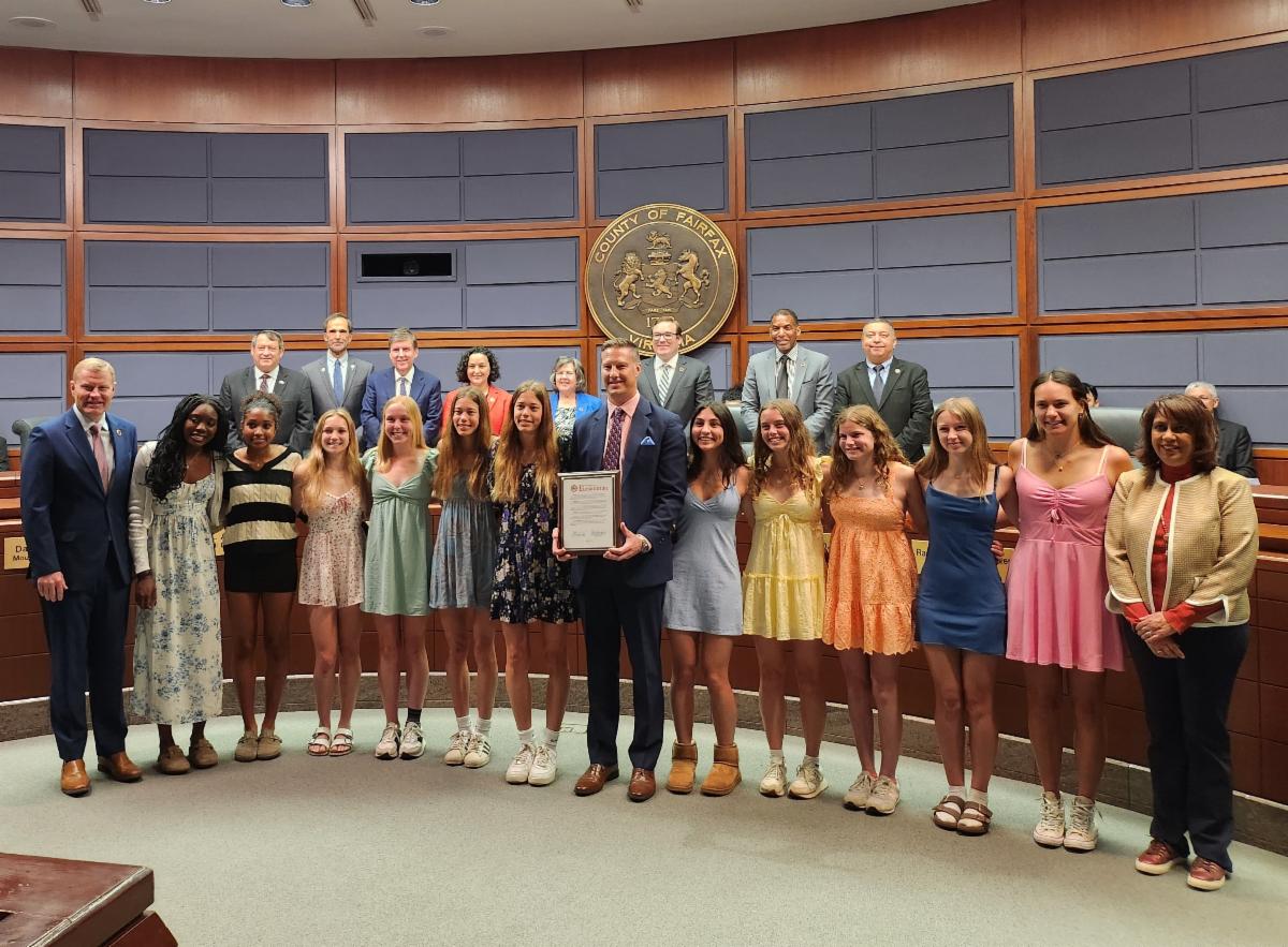 Robinson Secondary School Girls Track and Field Team being recognized at the Board of Supervisors meeting April 14, 2026