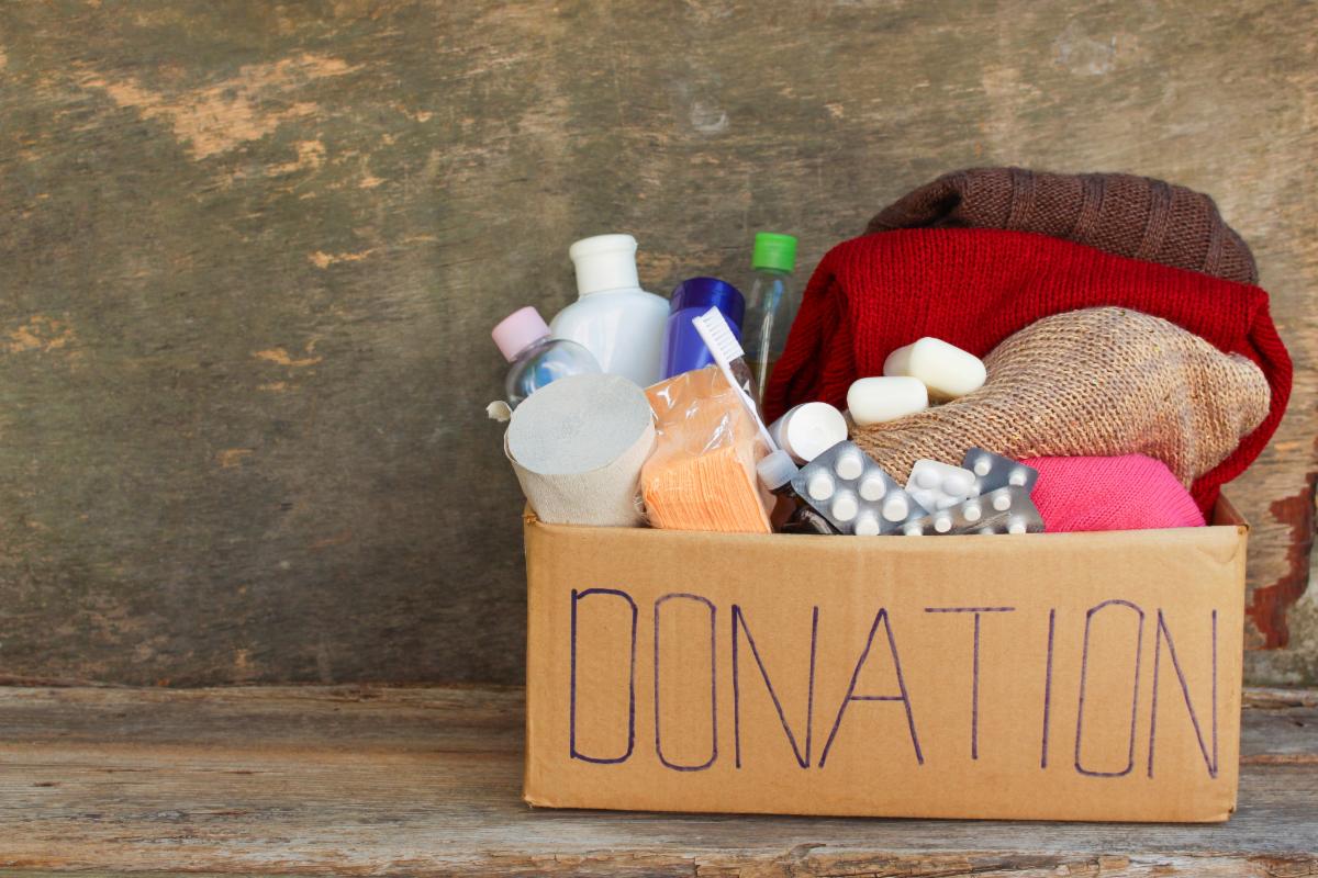 a donations box filled with toiletries.