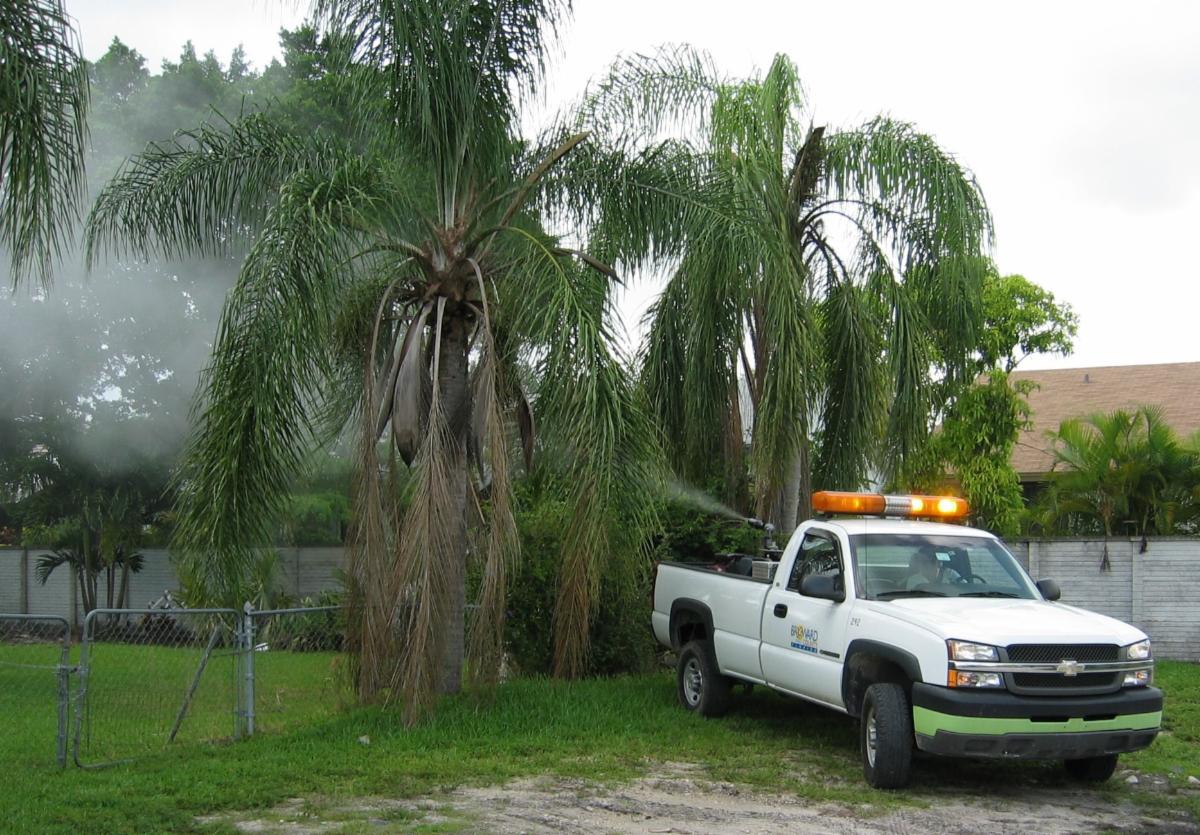 Ttruck-mounted mosquito larvicide spraying