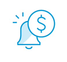An icon depicting a dollar sign inside a circle. The circle is in front of a ringing bell.
