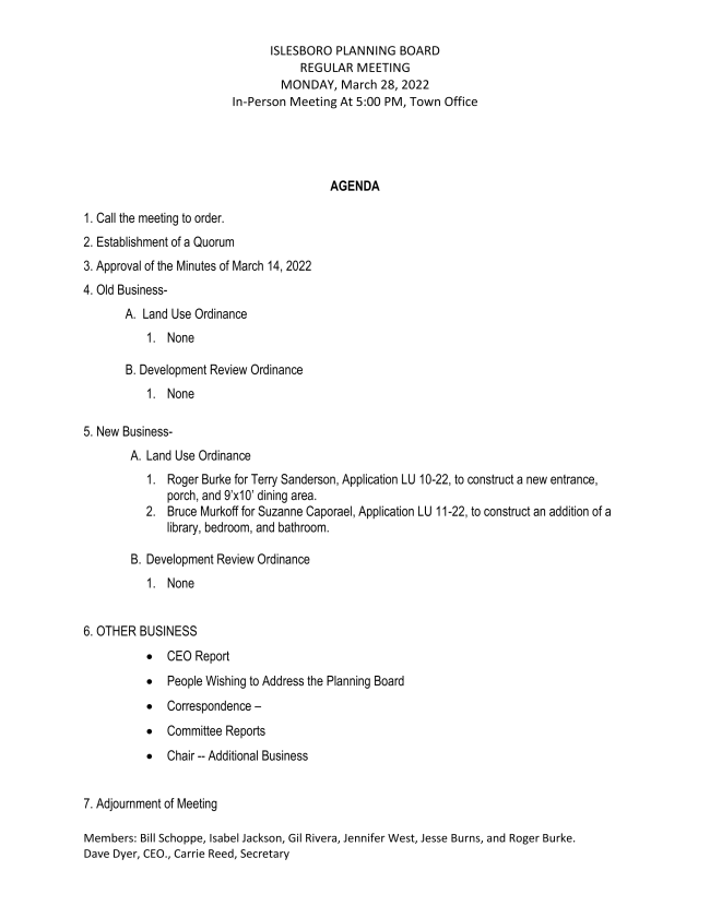 PLANNING BOARD AGENDA 32822