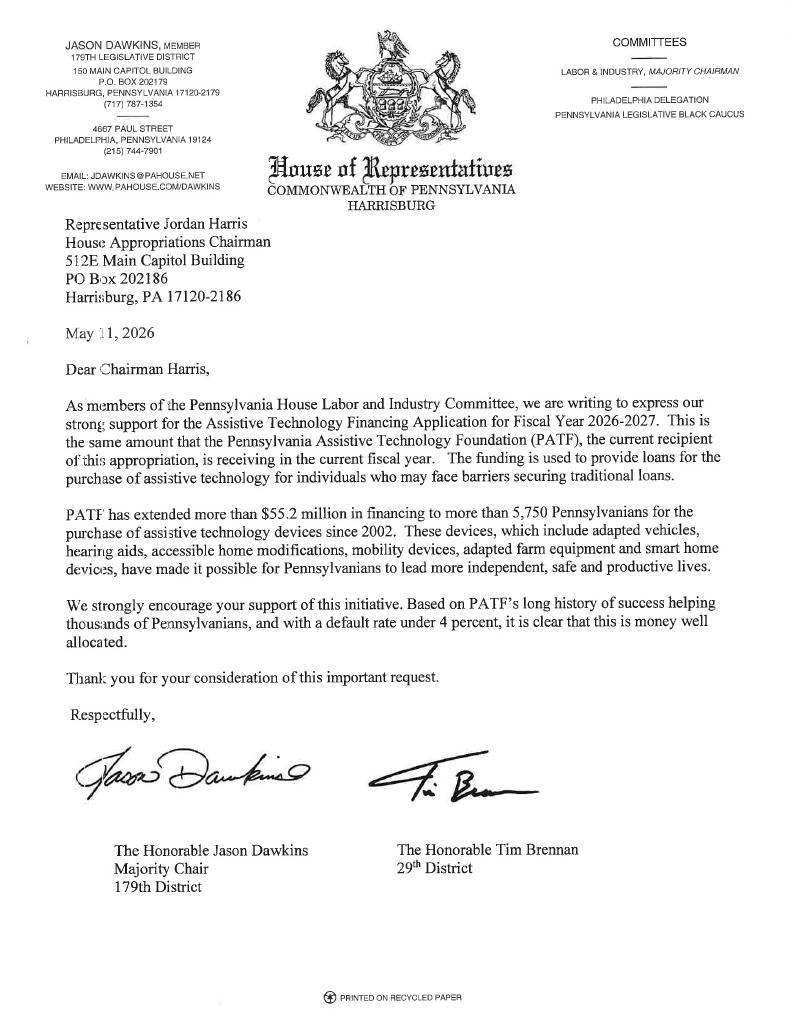 Letter of support from House Labor and Industry Committee.