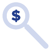 Magnifying glass highlighting a dollar sign.