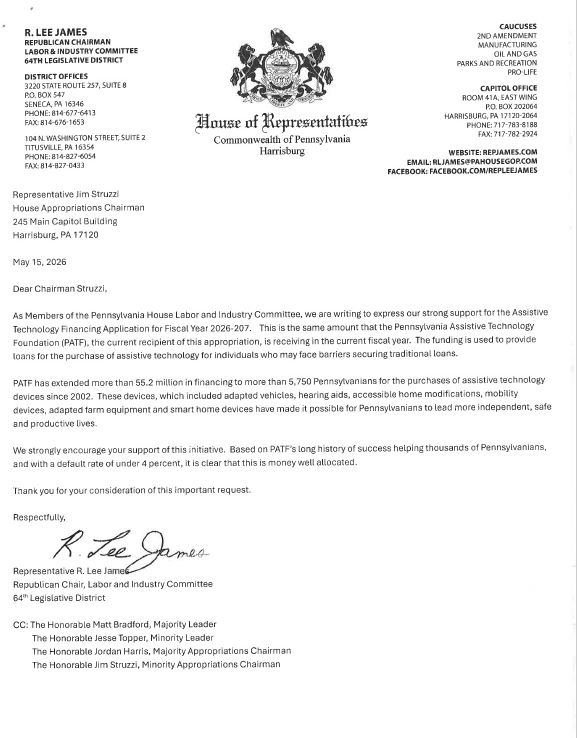 Letter of support from House Labor and Industry Committee.