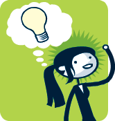 Penny Pincher cartoon of woman with lightbulb above her head