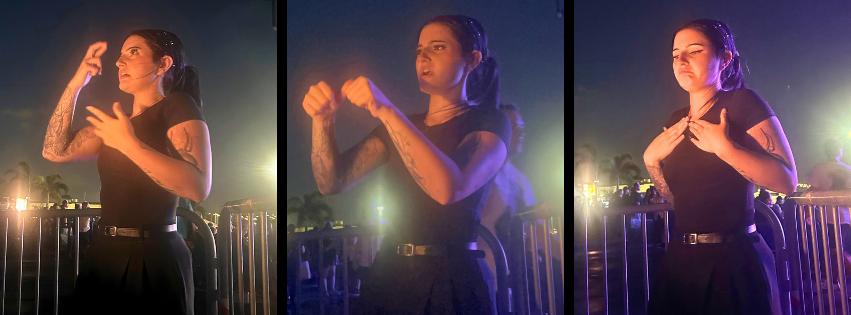 Carly Missildine provides ASL interpretation during a concert performance at MIDFLORIDA Credit Union Amphitheatre.
