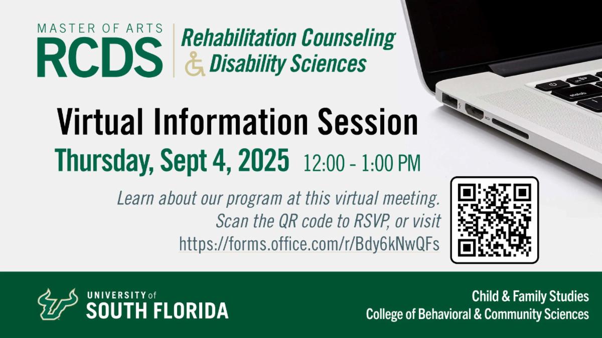 Rehabilitation counseling and disability services virtual information session graphic