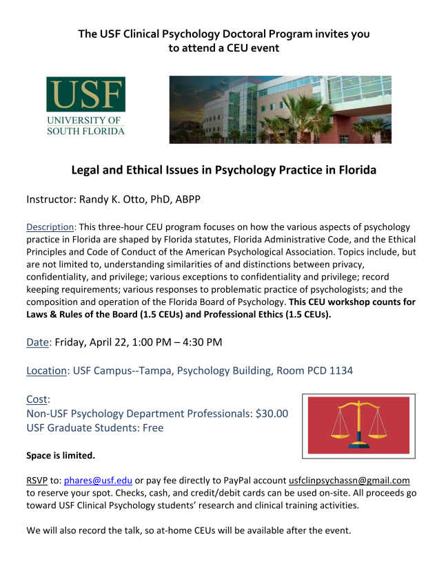 Legal and Ethical Issues in Psychology Practice in Florida flyer