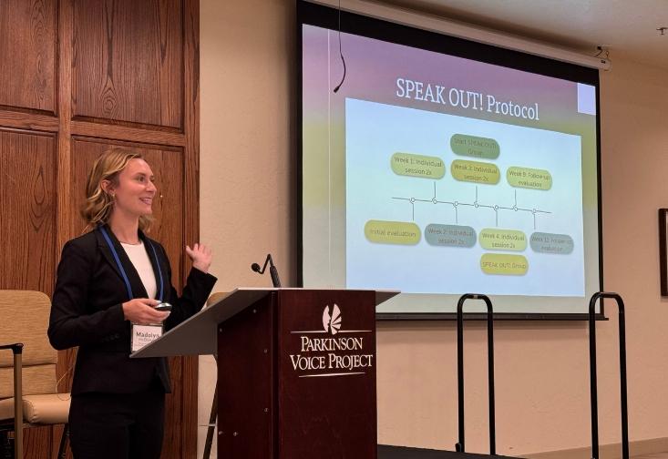 Maddie McDonald presenting at Parkinson Voice Project