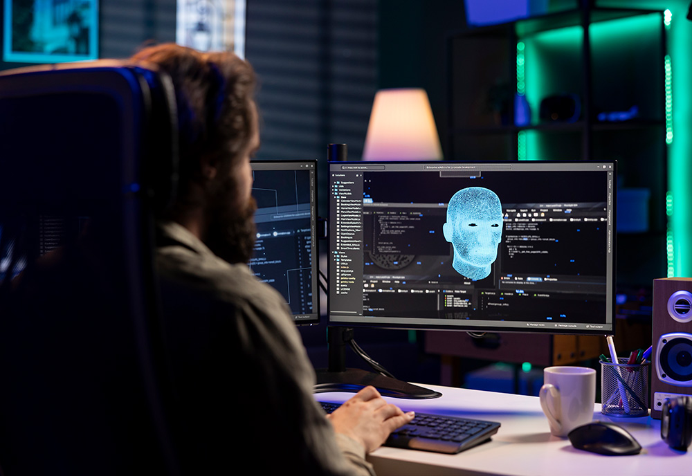 Facial scan on computer screen 