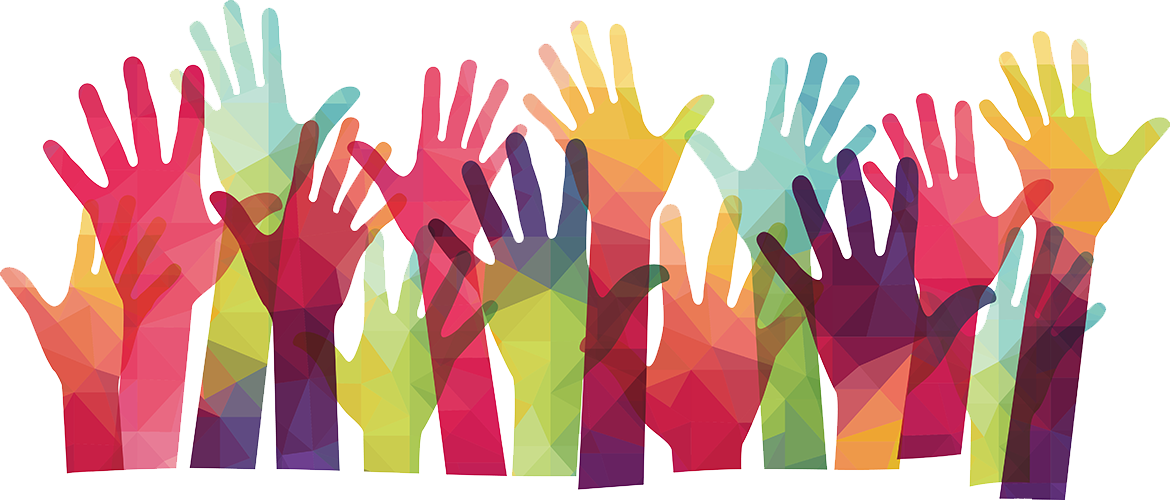 Hands raised volunteer participate