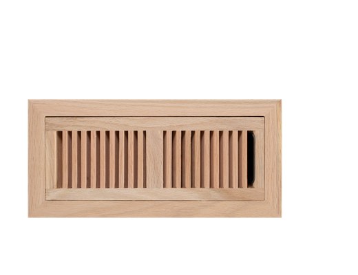 Red oak flush floor vent with frame, 4 by 10 inch