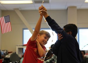 5th graders at Haight Elementary in Alameda practice team building.