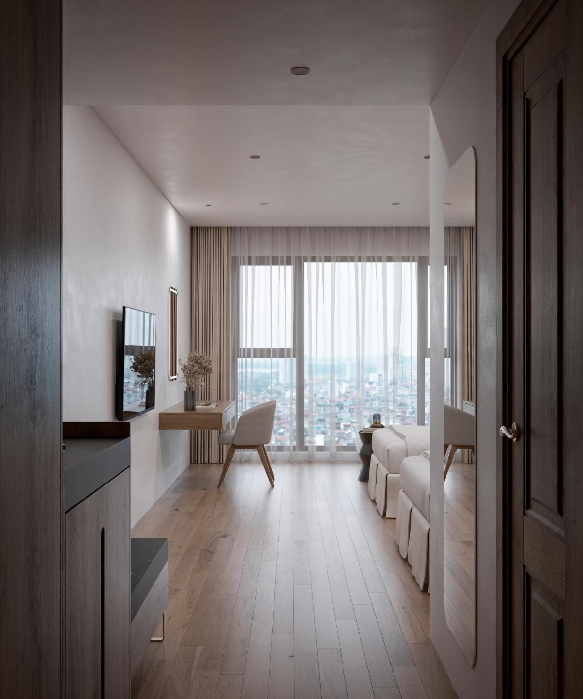 3d render of modern hotel room bedroom