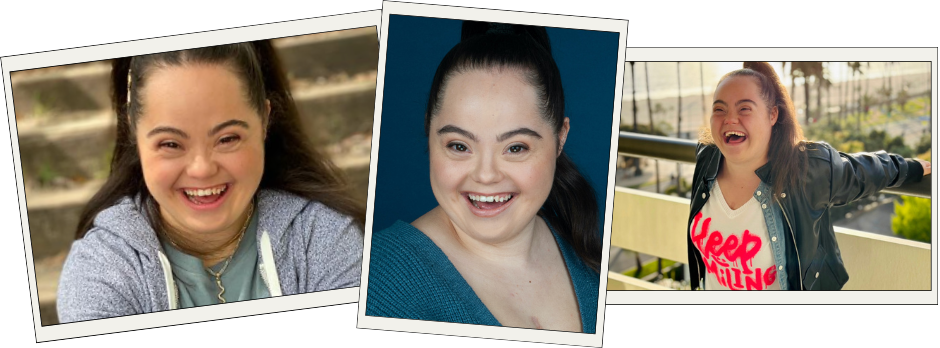 3 snapshot photos of the same smiling woman.