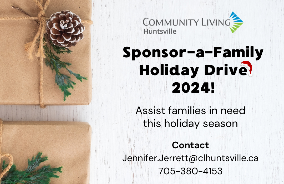 a poster for the 2024 Sponsor a Family Holiday Drive by Community Living Huntsville
