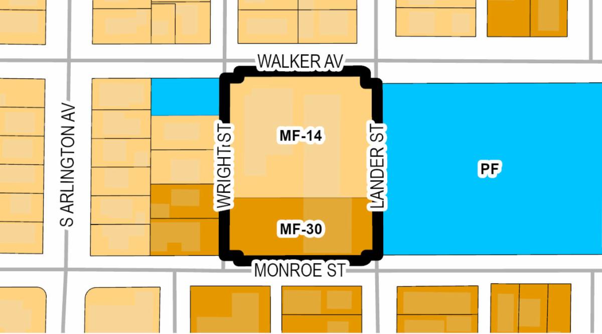 Map of subject site on the corner of Monroe st and Lander St