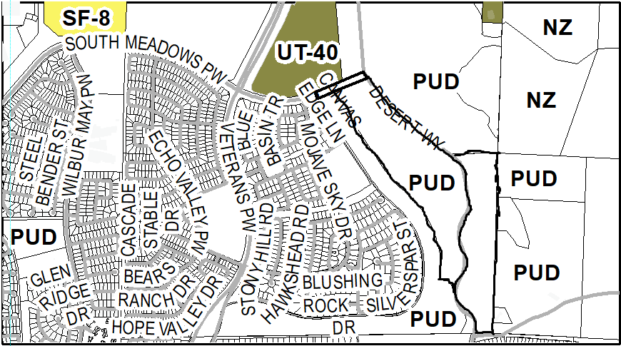 Located west and east of Desert Way, east of the dead end of South Meadows Parkway