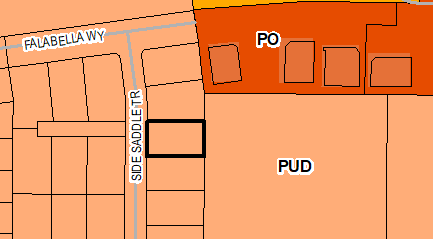Located on east side of Side Saddle Trail south of its intersection with Falabella Way