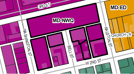 Located west and east of Bell Street between Washington Street and Ralston Street