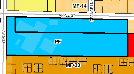 Located on the southeast corner of Apple Street and Yori Avenue